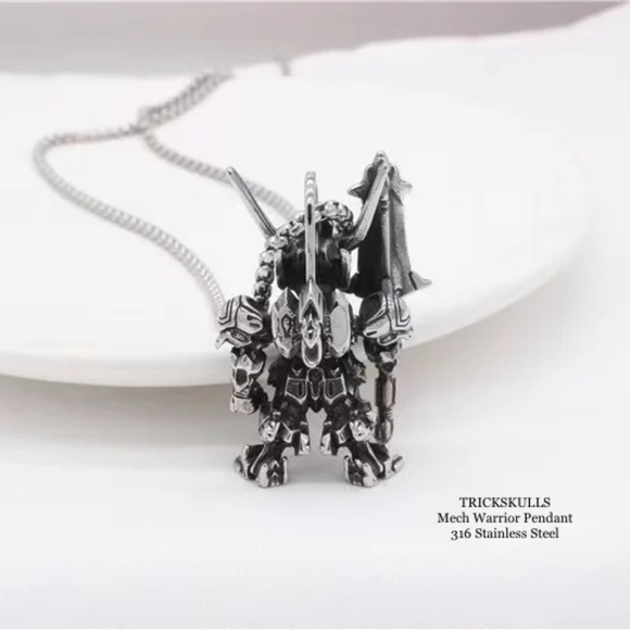 Mech Warrior Alien Space Robot Anime Gaming Stainless Pendant Custom Wheat Chain - Picture 3 of 8
